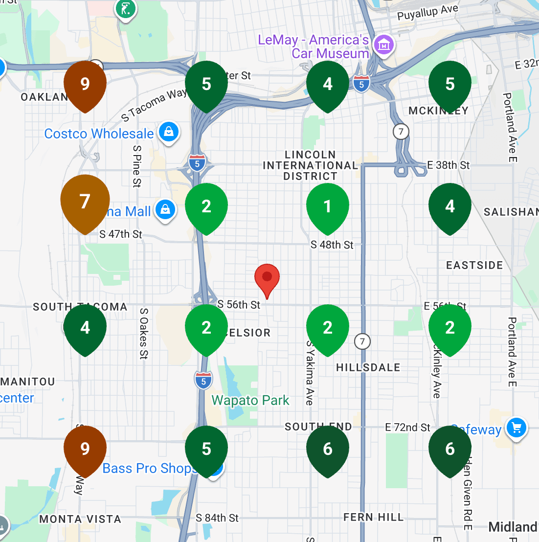 SEO heatmap showing local ranking visibility by ZIP code